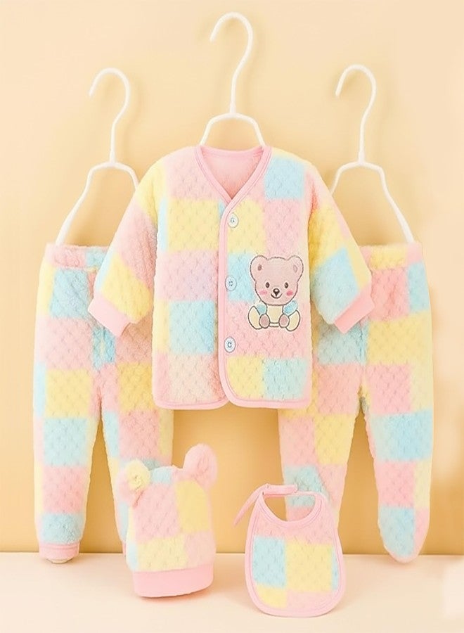 Billiondesigner New Born Baby Winter Wear Keep Warm Keep Warm Cartoon Printed Baby Clothes 5Pcs Sets Cotton Boys Girls Unisex Baby Fleece/Falalen or Flannel Suit Infant Clothes First Gift (0-3 Month) - Image 5