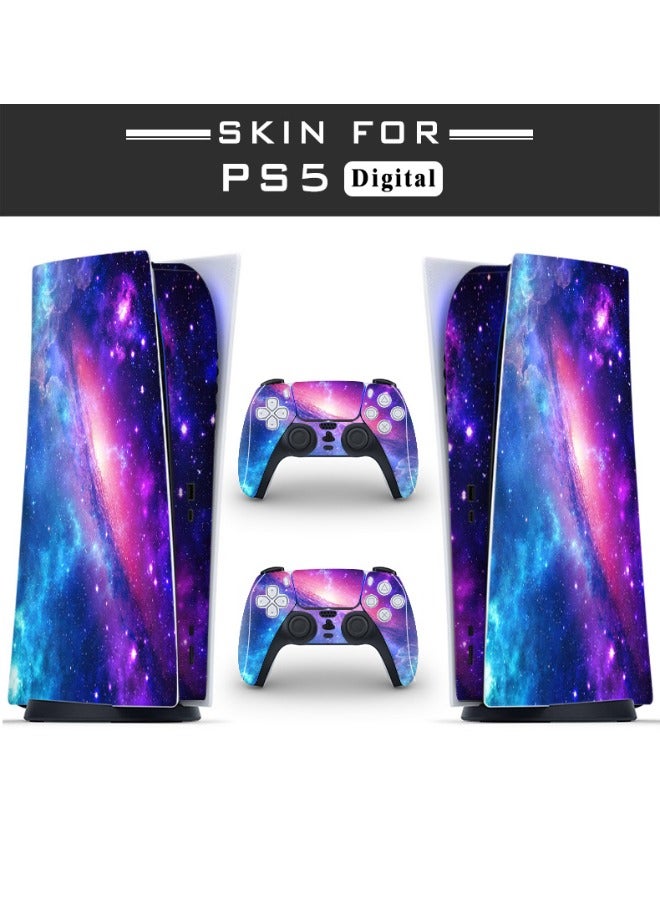 Decal Skin for PS5 Digital, Whole Body Vinyl Sticker Cover for Playstation 5 Console and Controller - Waterproof, No Bubble, Including 2 Controller Skins and Console Skin (Starry Sky, Multicolor）  - Image 2