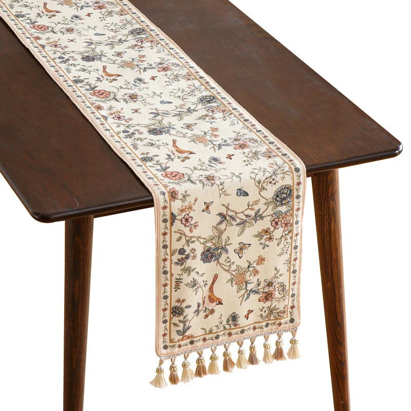 ISAENNE Designer Linen Table Runner 102 Inches Long,Elegant Floral Bird Pattern Table Runners for Dining Room,Farmhouse Rustic Kitchen Decor,Thanksgiving,Christmas,12"*102"-Cornucopia - Image 1