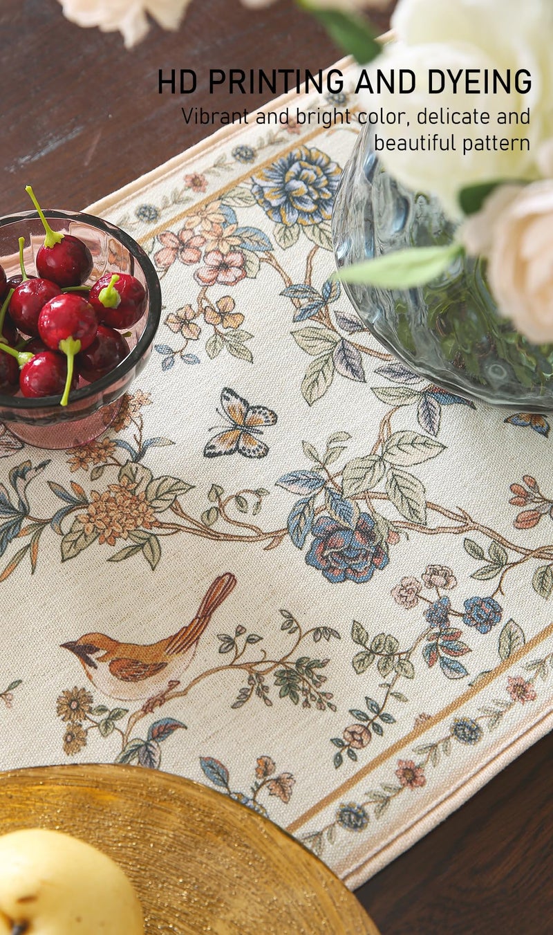 ISAENNE Designer Linen Table Runner 102 Inches Long,Elegant Floral Bird Pattern Table Runners for Dining Room,Farmhouse Rustic Kitchen Decor,Thanksgiving,Christmas,12"*102"-Cornucopia - Image 4