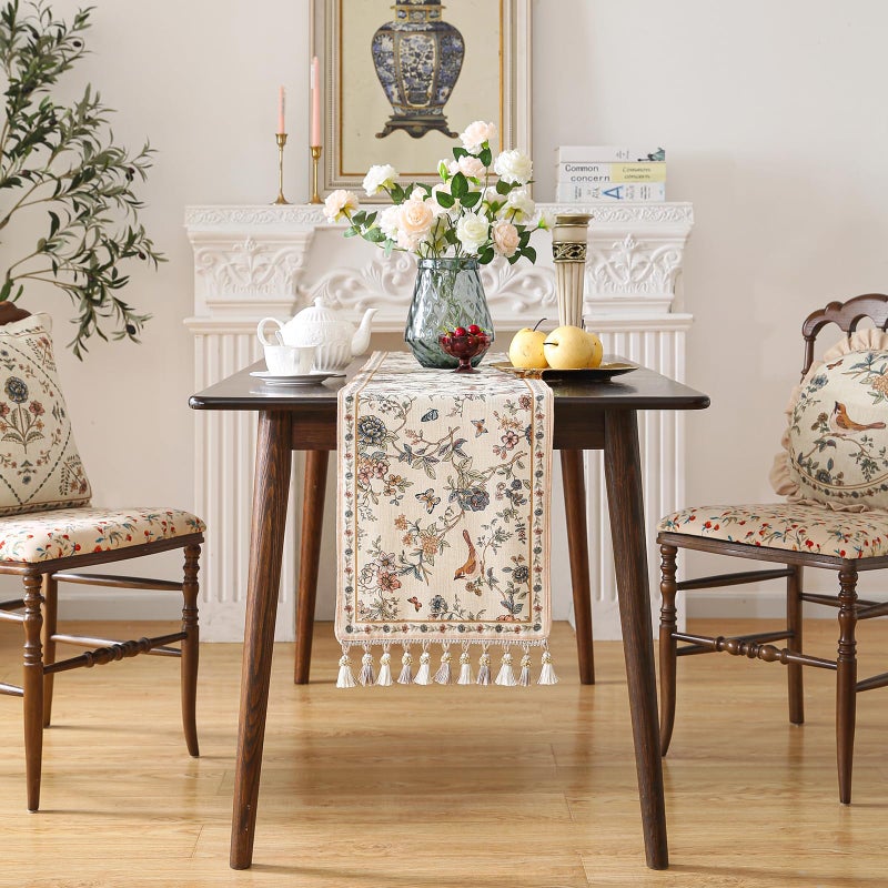 ISAENNE Designer Linen Table Runner 102 Inches Long,Elegant Floral Bird Pattern Table Runners for Dining Room,Farmhouse Rustic Kitchen Decor,Thanksgiving,Christmas,12"*102"-Cornucopia - Image 3