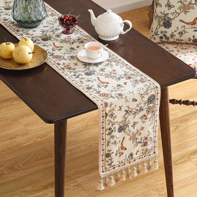 ISAENNE Designer Linen Table Runner 102 Inches Long,Elegant Floral Bird Pattern Table Runners for Dining Room,Farmhouse Rustic Kitchen Decor,Thanksgiving,Christmas,12"*102"-Cornucopia - Image 2
