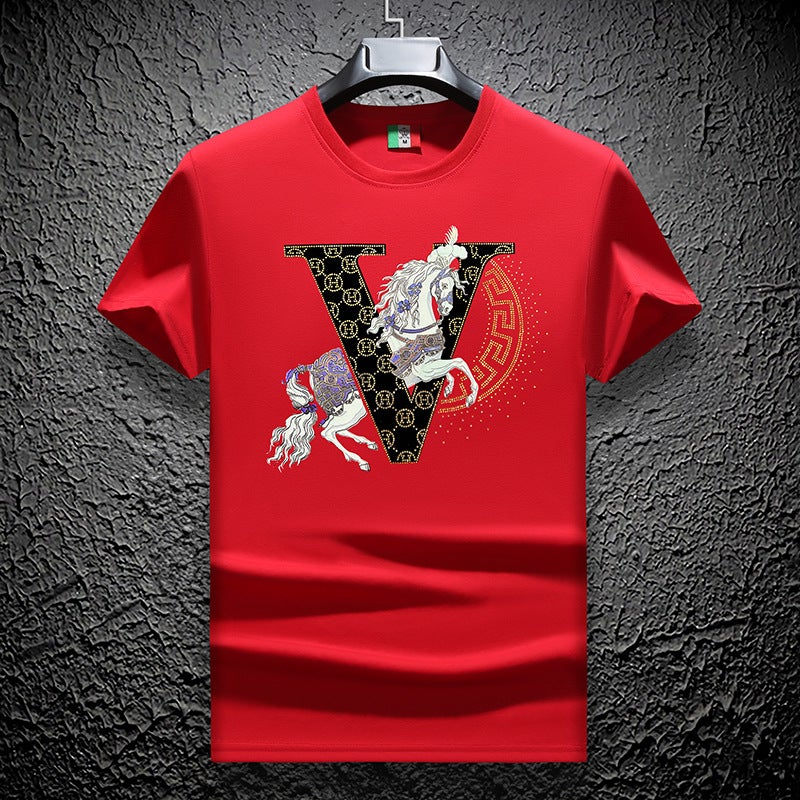 Men'S Short-Sleeved Drilling Light Luxury T-Shirt Fashionable Brand Tens Cotton Full Diamond Handsome Half-Sleeved Shirt - Image 1