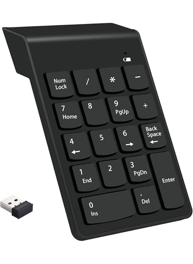 2.4GHz Wireless Numeric Keypad – 18-Key Mini Numeric Keypad for Laptops, PCs, and Tablets – Black