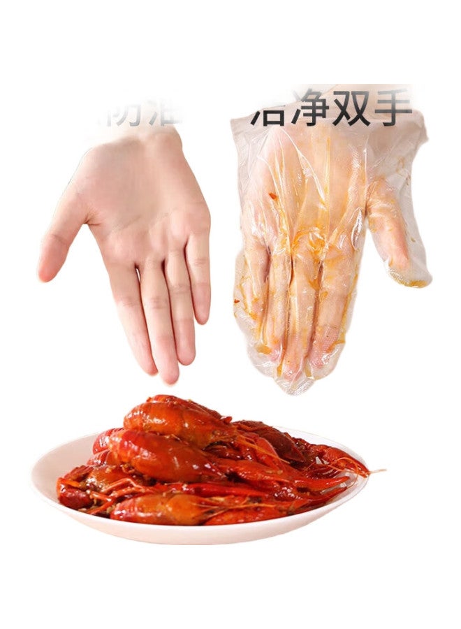 Temeiju Disposable Gloves, Food-Grade, Thickened Pe Plastic, Kitchen Dishwashing, Boxed, Pull-Out Style, Transparent, Leak-Proof, 200 Pieces - Image 1