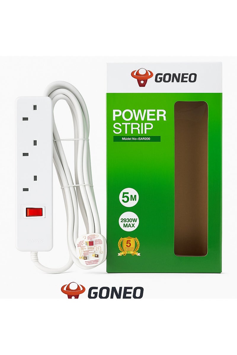 جونيو توصيلة كهرباء GONEO، 3 منافذ، طول 5 متر، قدرة 2990 واط، حماية من الحمل الزائد، موديل EA1030 - Image 3