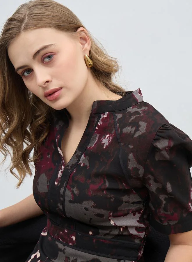 Styli Styli Round Neck Puff Sleeves A-line Midi dress