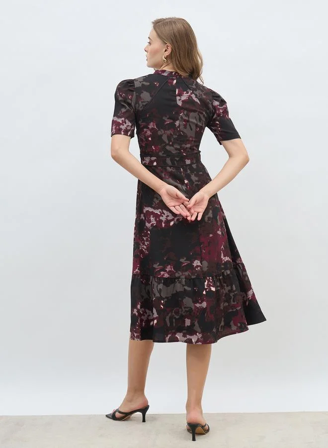 Styli Styli Round Neck Puff Sleeves A-line Midi dress