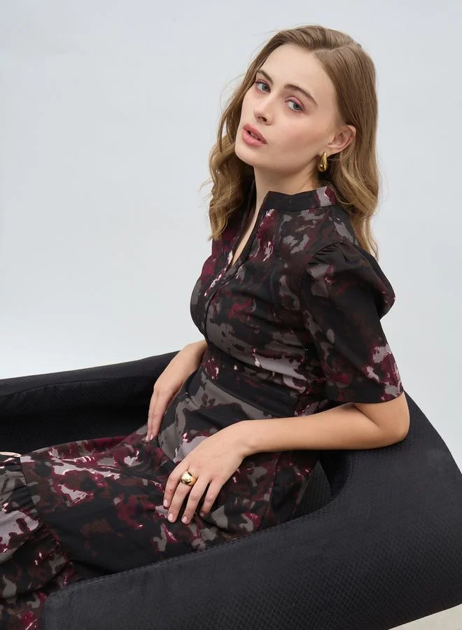 Styli Styli Round Neck Puff Sleeves A-line Midi dress