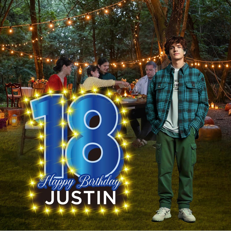 Yoirrat 27.5 Inch 18 Happy Birthday Large Yard Signs Personalized Name 18th Lawn Sign Black Blue LED Light Strings With Stakes for Boys Outdoor Celebrations Party Supplies - Image 5