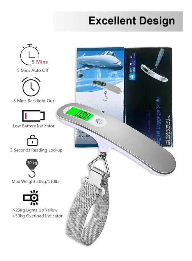 Digital Luggage Travel Scale with Overweight Warning Function, Portable Handheld Electronic Weighing Scale with Hook, 50kg and Backlit LCD Display Screen Design for Suitcase Baggage - Image 1