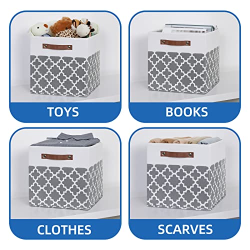 Temary 12x12x12 Fabric Storage Bins 4 Pack with Leather Handle, Foldable Cubes Storage Box Baskets for Closet, Shelf (White&Lattice) - Image 4