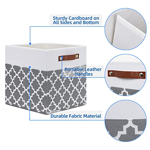 Temary 12x12x12 Fabric Storage Bins 4 Pack with Leather Handle, Foldable Cubes Storage Box Baskets for Closet, Shelf (White&Lattice) - Image 3