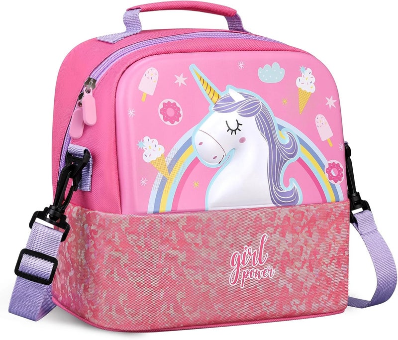 Elipark Kids Lunch Bag, Durable Insulated Lunch Bag for Girls 3+, Holds Lunch Box, Water Bottle, & Snacks, Reusable Bento Bag With Adjustable Shoulder Strap for School Picnic & Travel (Unicorn) - Image 1