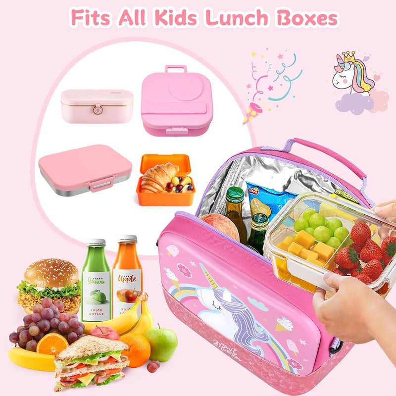 Elipark Kids Lunch Bag, Durable Insulated Lunch Bag for Girls 3+, Holds Lunch Box, Water Bottle, & Snacks, Reusable Bento Bag With Adjustable Shoulder Strap for School Picnic & Travel (Unicorn) - Image 2
