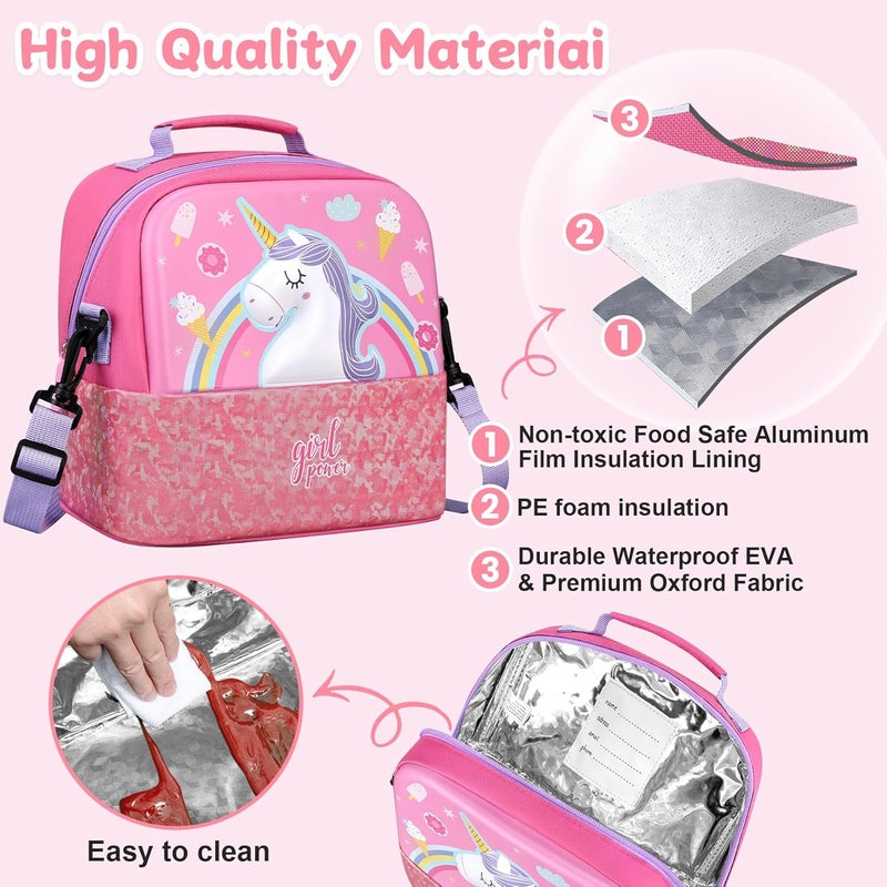 Elipark Kids Lunch Bag, Durable Insulated Lunch Bag for Girls 3+, Holds Lunch Box, Water Bottle, & Snacks, Reusable Bento Bag With Adjustable Shoulder Strap for School Picnic & Travel (Unicorn) - Image 5