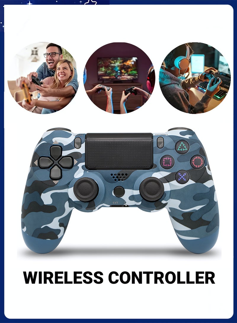 Wireless Controller for Computer Games with Dual Vibration, DualShock Wireless Controller for PS4, Clickable Touchpad and Anti-Slip, Camo Blue - Image 1
