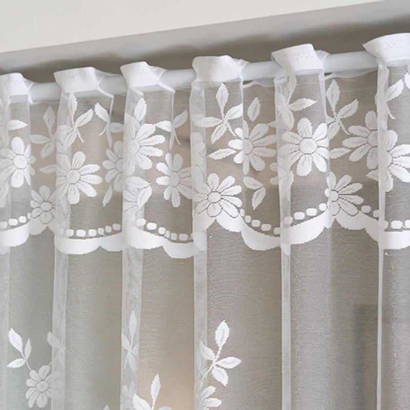 NewWPKIRA White Lace Arched Sheer Curtain Floral Embroidered Swag Curtain Valance Tier for Doorway Kitchen Bathroom Window, Rod Pocket Top 1 Panel (White,W63 x L39 inch) - Image 5