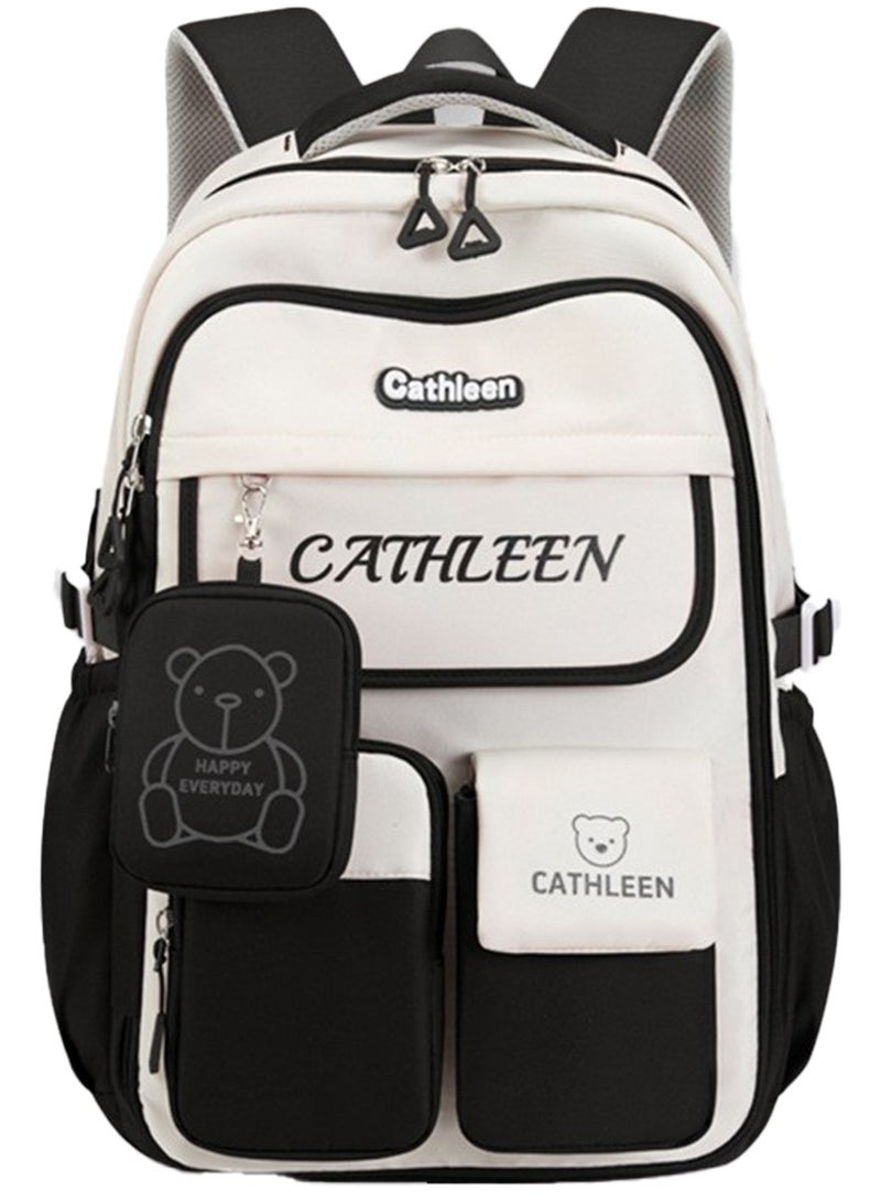 كاتلين حقيبة ظهر للأطفال للبنات والأولاد، خفيفة الوزن، حقيبة مدرسية ابتدائية، سعة كبيرة، حقائب كتب مدرسية للكمبيوتر المحمول للمراهقين والطلاب، لون أسود