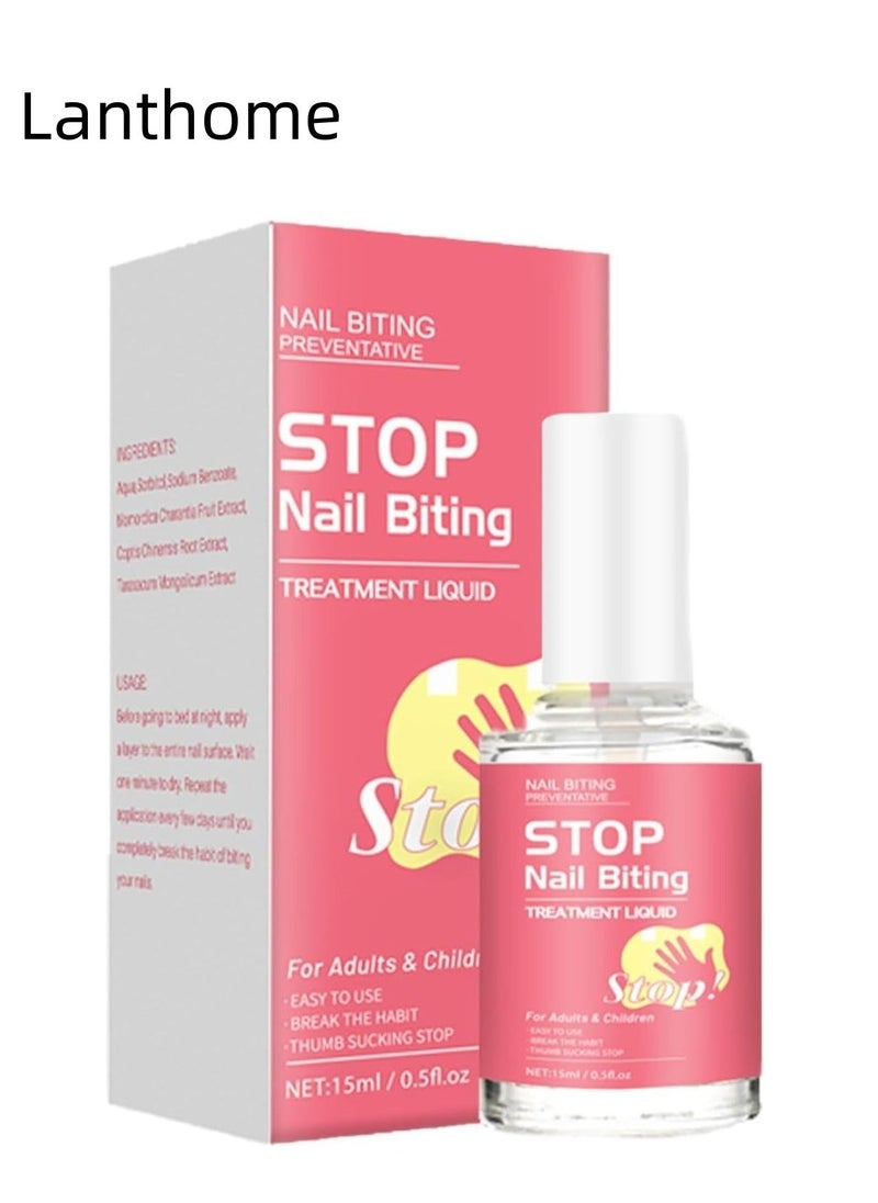 Lanthome No Bite Nail Polish - 15ml Nail Biting Prevention - Thumb Sucking Deterrent for Adults - Nail Safe Care Anti Nail Biting Polish - Stop Nail Biting Polish for Nails Day Night Care - Image 1