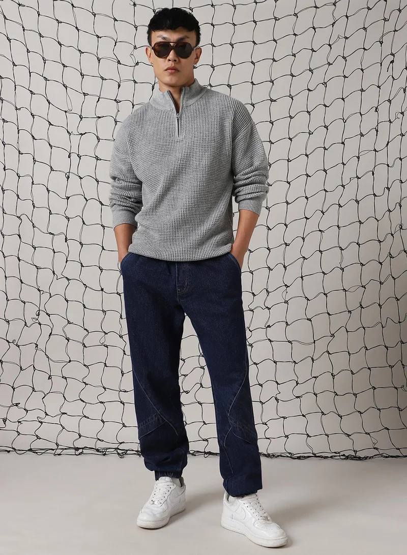 Hubberholme Men's Grey 100% Acrylic Solid Relaxed Fit Sweater