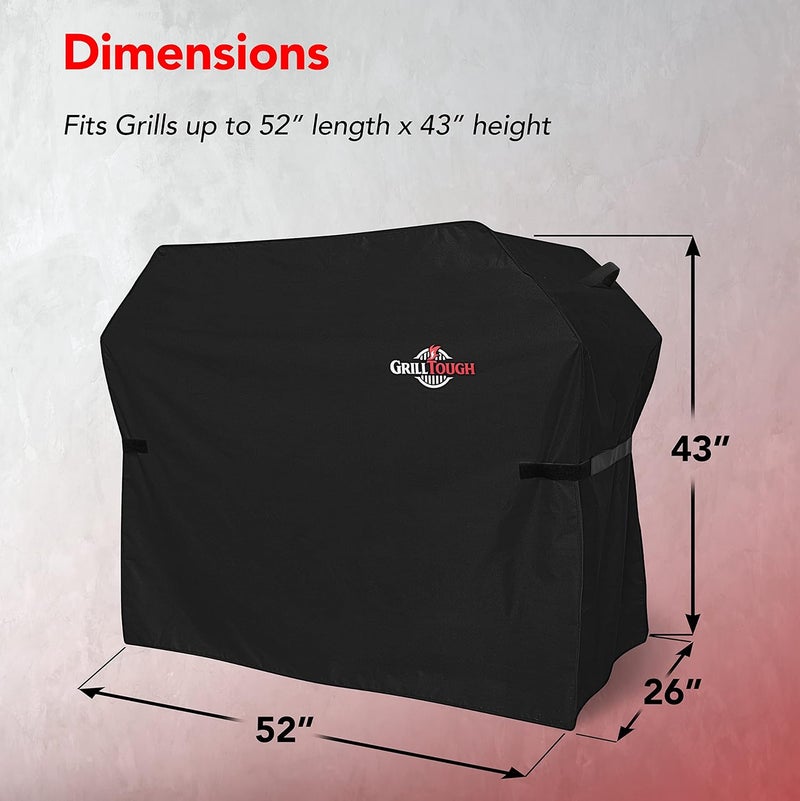 غطاء شواء خارجي ثقيل من GrillTough لمقاس 52 بوصة – مقاوم للماء، مقاوم للطقس، مقاوم للأشعة فوق البنفسجية والبهتان مع أحزمة قابلة للتعديل – غطاء شواء غاز لـ Weber وGenesis وCharbroil وغيرها، أسود - Image 5