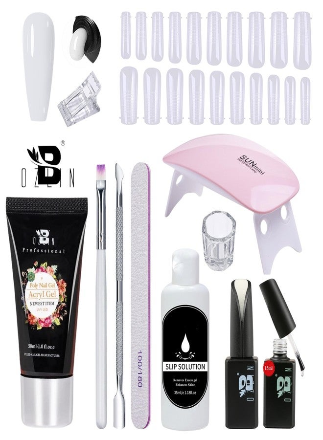 Bozlin Premium Poly Gel Nail Extension Combo Kit With Top & Base Coat & UV Led Nail Lamp (Set of 11) (White) - Image 1