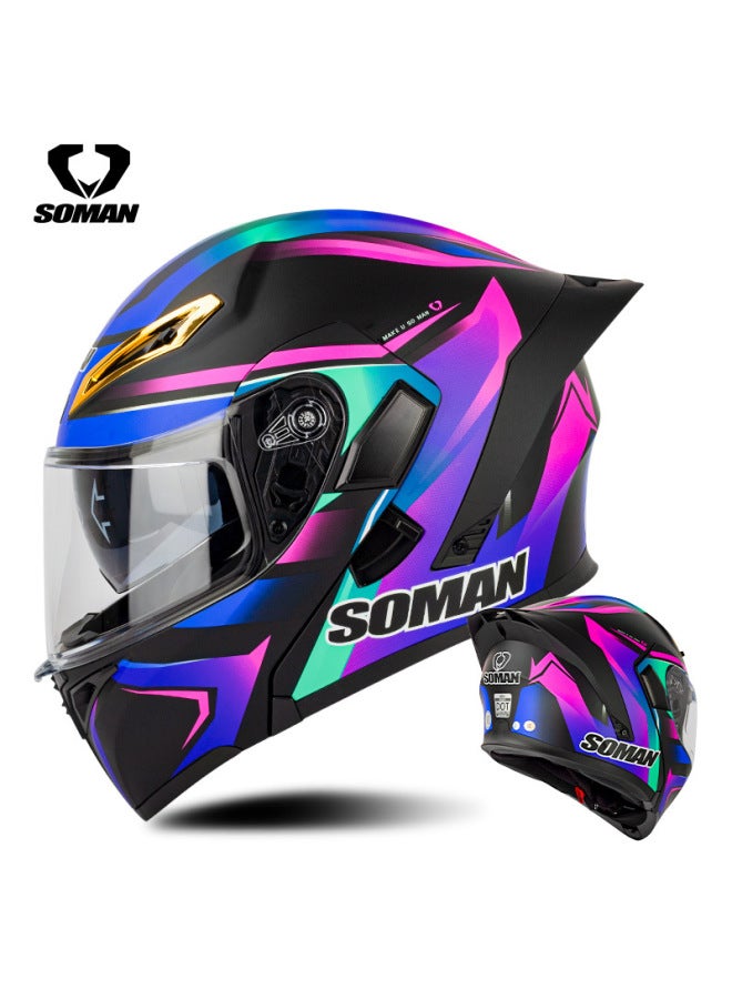 Sapphire Blue Purple Vision Popular Soman Electric Scooter Helmet For Women In Summer, Sun Protection, Men's Flip-up Helmet Motorcycle Dual-mirror Full-face Helmet Helmet
