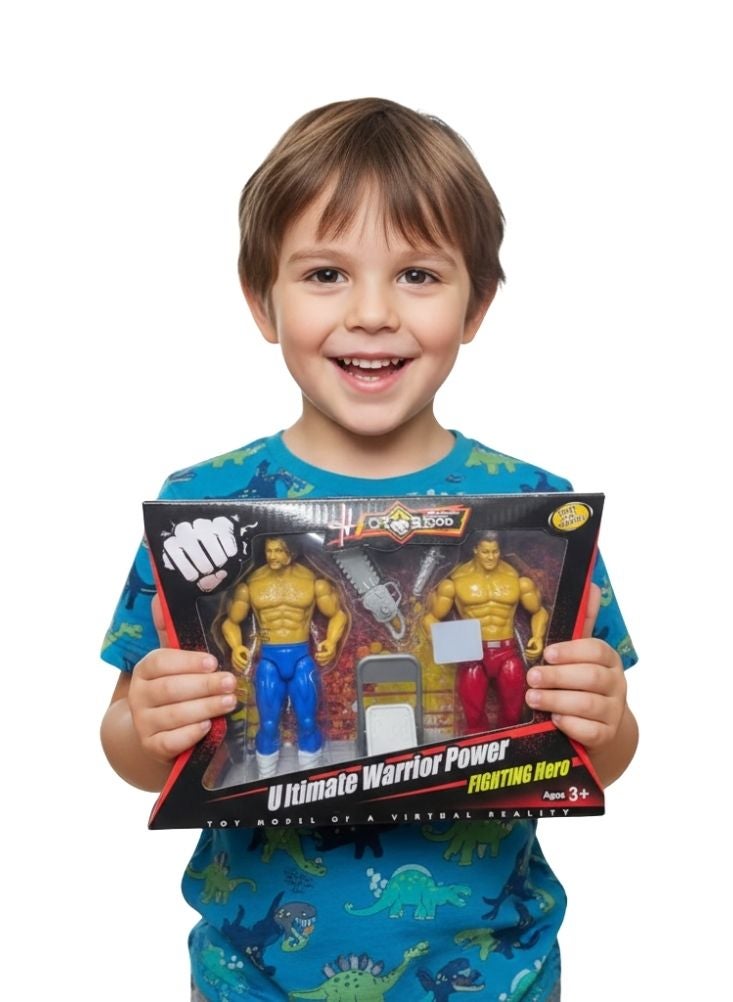 بريميم مجموعة شخصيات المصارعة ألتيميت واريور باور مع كرسي وملحقات – لعبة البطل المقاتل المزدوج - Image 2