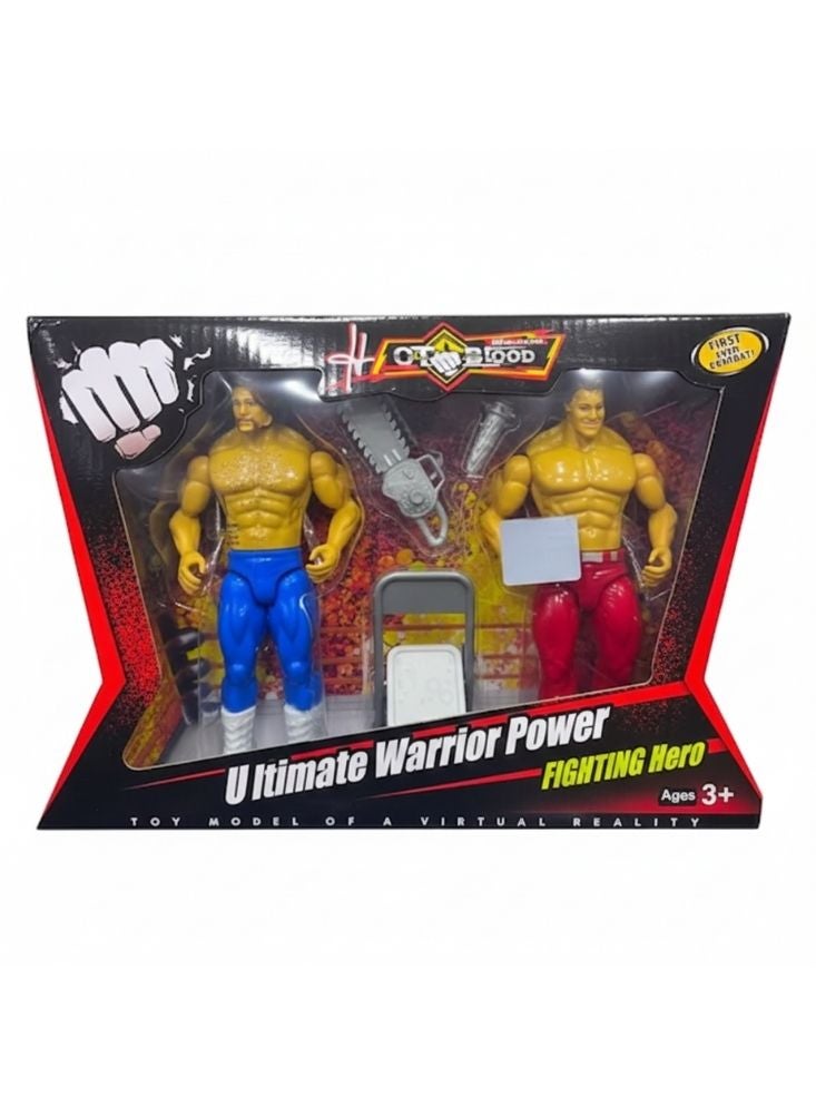 بريميم مجموعة شخصيات المصارعة ألتيميت واريور باور مع كرسي وملحقات – لعبة البطل المقاتل المزدوج - Image 1