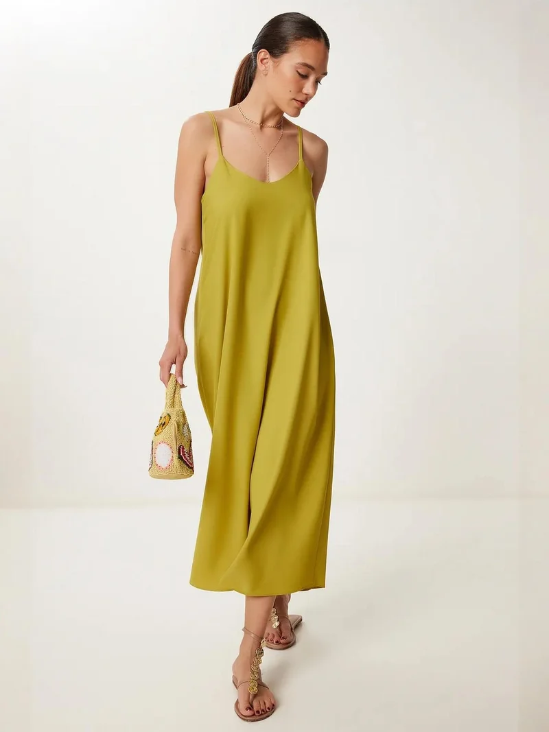Happiness İstanbul ISTANBUL Loose Fit Midi Dress with U Collar