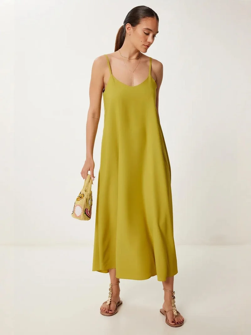 Happiness İstanbul ISTANBUL Loose Fit Midi Dress with U Collar