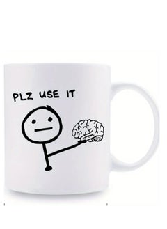 RYN 1Pc 11oz Ceramic Coffee Mug with "Please Use It" Brain Illustration, Reusable Poly-Coated Cup, Dishwasher & Microwave Safe, Multipurpose Humorous Gift Mug  - Image 2