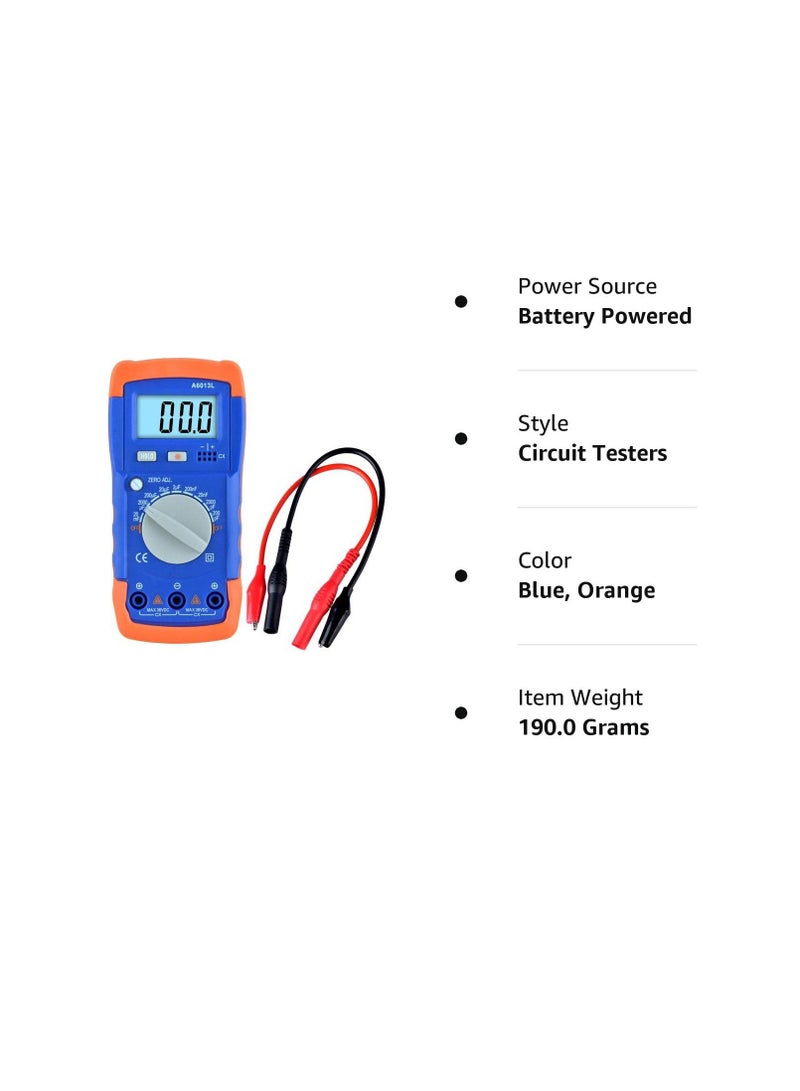 Zikra Digital Capacitance Meter Multimeter Professional A6013L Capacitor Tester Measures Voltage Current Resistance Diodes Continuity Duty-Cycle Capacitance Temperature - Image 4