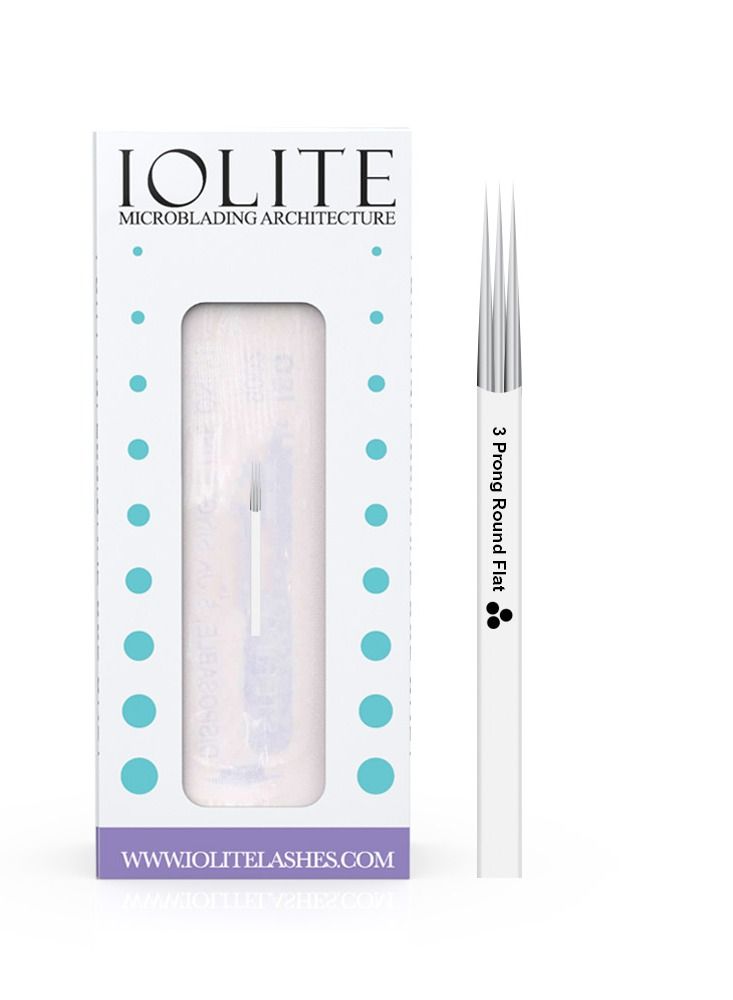 IOLITE Microblading Needles 3 Prong Round Shading Needle Size 18mm IR3PWHT SPMU NEEDLE, 12pcs in a pack - Image 1