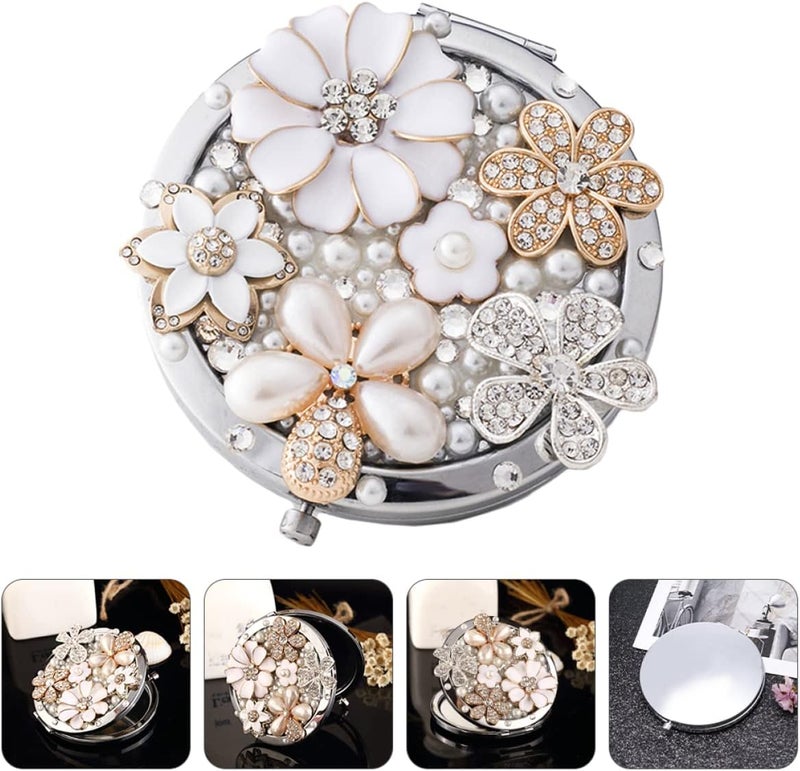 3 pcs Travel Diamond Pearl Vintage Girl Magnifiers Pocket Gift Metal Mini Re Beauty D Exquisite Decor Daisy Folding Women Small Compact Enlarge Use Daily Woman Magnification - Image 4
