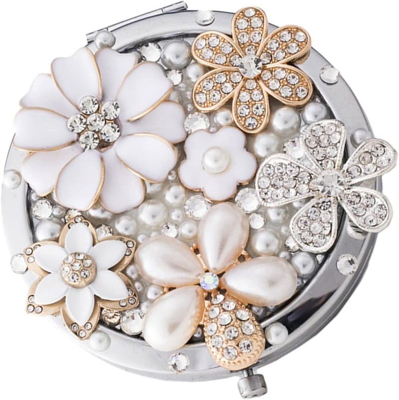 3 pcs Travel Diamond Pearl Vintage Girl Magnifiers Pocket Gift Metal Mini Re Beauty D Exquisite Decor Daisy Folding Women Small Compact Enlarge Use Daily Woman Magnification - Image 3