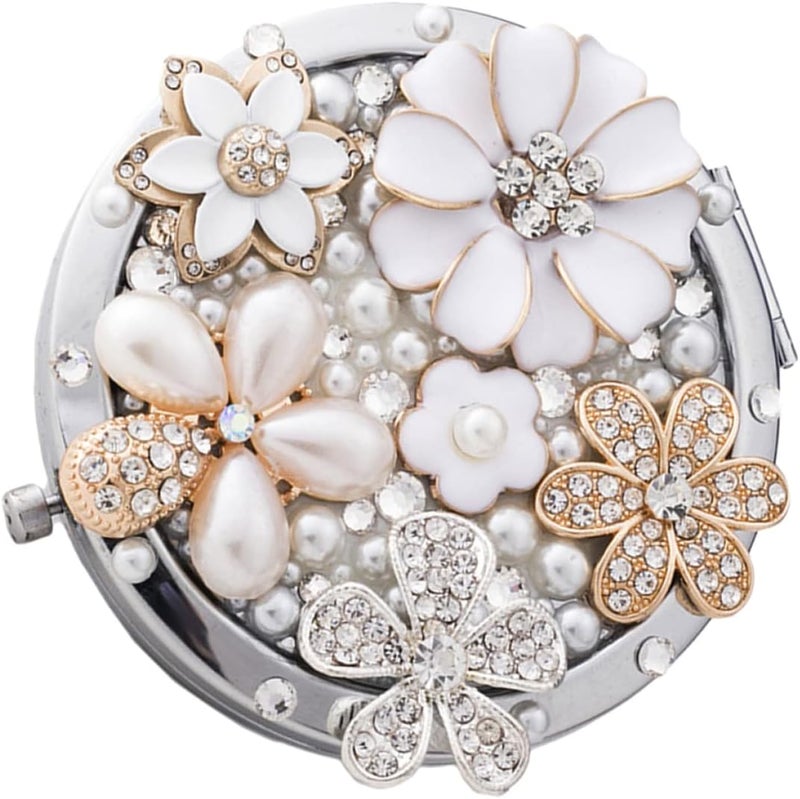 3 pcs Travel Diamond Pearl Vintage Girl Magnifiers Pocket Gift Metal Mini Re Beauty D Exquisite Decor Daisy Folding Women Small Compact Enlarge Use Daily Woman Magnification - Image 5