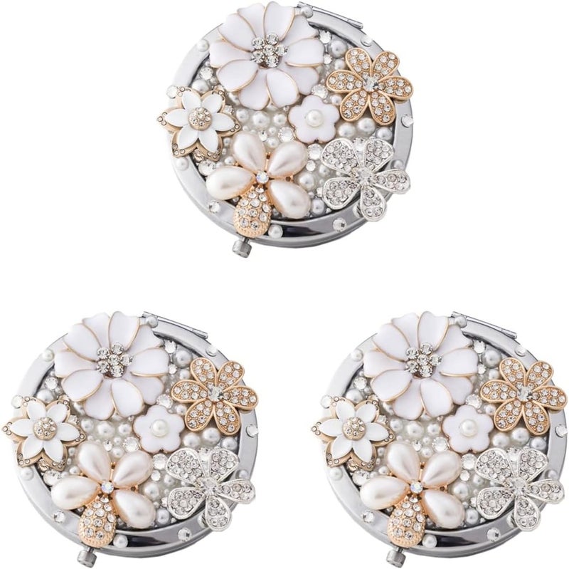 3 pcs Travel Diamond Pearl Vintage Girl Magnifiers Pocket Gift Metal Mini Re Beauty D Exquisite Decor Daisy Folding Women Small Compact Enlarge Use Daily Woman Magnification - Image 1