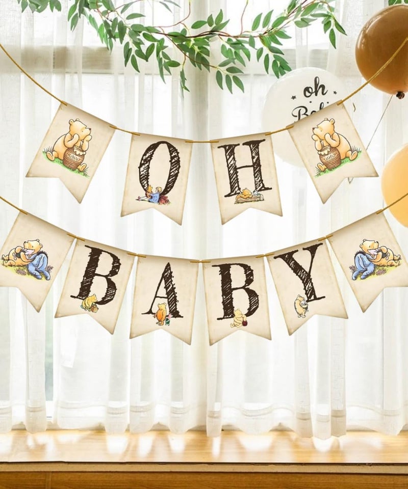 Unbala Classic Winnie Oh Baby Banner for Baby Shower Decorations Pooh First Birthday Supplies Bear Banners - Image 4