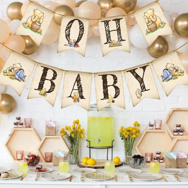 Unbala Classic Winnie Oh Baby Banner for Baby Shower Decorations Pooh First Birthday Supplies Bear Banners - Image 3