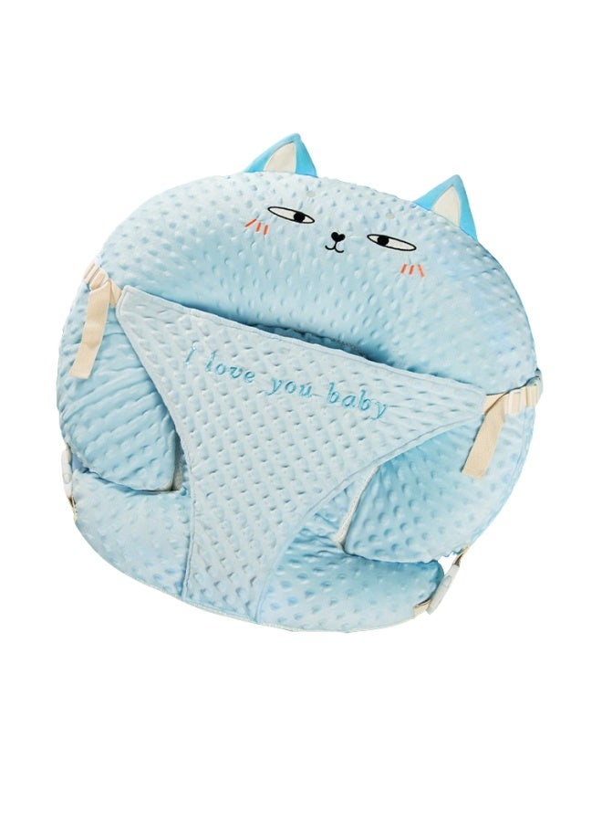 الدليبن وسادة رضاعة للأطفال، وضعية الجسم، وسادة أسفل الظهر للرضاعة الطبيعية، وسادة داعمة من القطن، وسادة أطفال قابلة للتعديل، دعم جلوس الطفل مع غطاء فائق النعومة قابل للإزالة، للرضاعة الطبيعية، قابلة للغسل في الغسالة، ارتفاع 15 درجة (قطة زرقاء) - Image 2