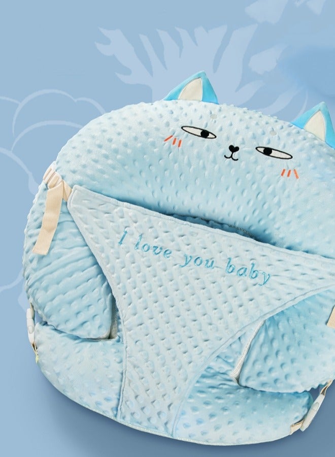 الدليبن وسادة رضاعة للأطفال، وضعية الجسم، وسادة أسفل الظهر للرضاعة الطبيعية، وسادة داعمة من القطن، وسادة أطفال قابلة للتعديل، دعم جلوس الطفل مع غطاء فائق النعومة قابل للإزالة، للرضاعة الطبيعية، قابلة للغسل في الغسالة، ارتفاع 15 درجة (قطة زرقاء) - Image 4