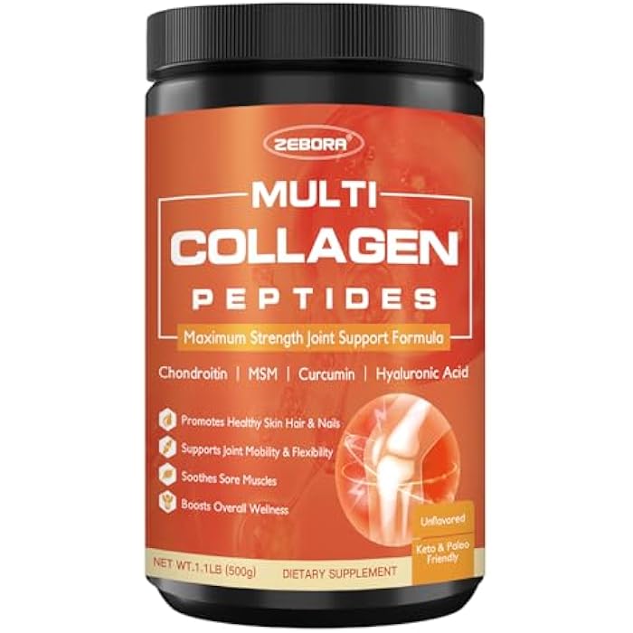 ZEBORA Multi-Collagen-Peptides-Powder for Joint Recovery with MSM & CS - 50 Servings of Hydrolyzed Collagen for Women Men - Type I II III V X Collagen for Skin Hair Nail & Joint Support, Keto Friendly - Image 1