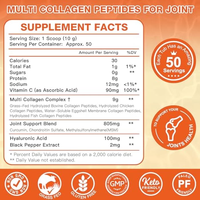 ZEBORA Multi-Collagen-Peptides-Powder for Joint Recovery with MSM & CS - 50 Servings of Hydrolyzed Collagen for Women Men - Type I II III V X Collagen for Skin Hair Nail & Joint Support, Keto Friendly - Image 2