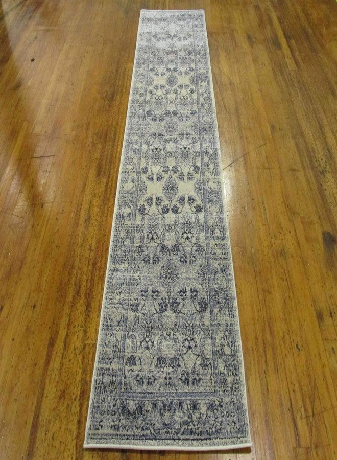 Unique Loom La Jolla Collection Botanical, Contemporary, Traditional, Rustic, Border Area Rug, 2' 7" x 10' Runner, Ivory Blue/Beige - Image 4