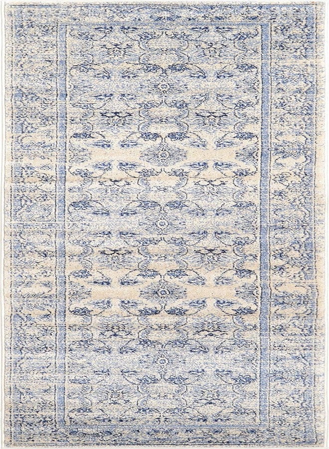 Unique Loom La Jolla Collection Botanical, Contemporary, Traditional, Rustic, Border Area Rug, 2' 7" x 10' Runner, Ivory Blue/Beige - Image 1