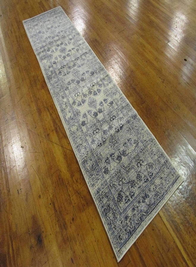 Unique Loom La Jolla Collection Botanical, Contemporary, Traditional, Rustic, Border Area Rug, 2' 7" x 10' Runner, Ivory Blue/Beige - Image 5