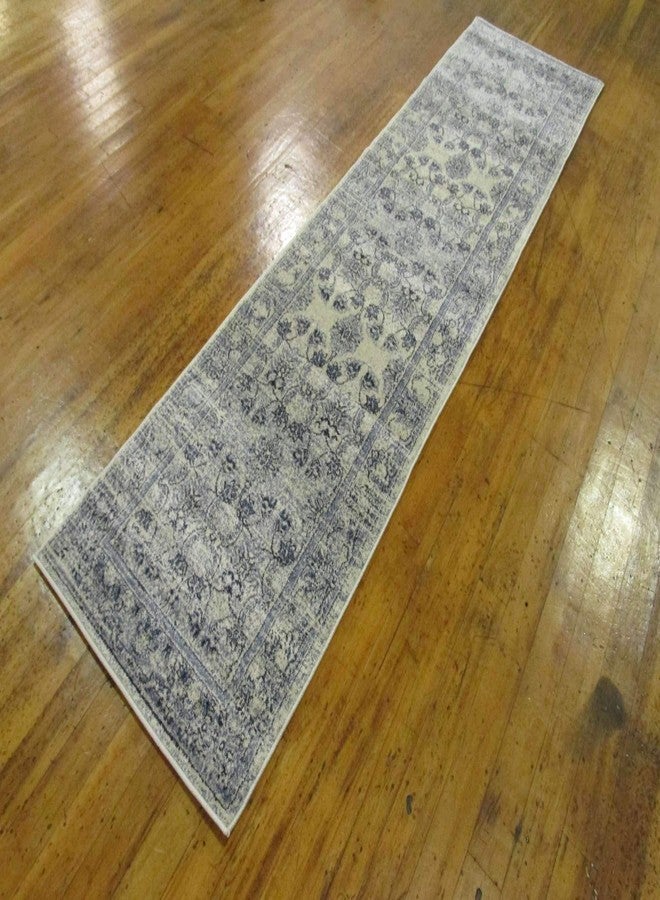 Unique Loom La Jolla Collection Botanical, Contemporary, Traditional, Rustic, Border Area Rug, 2' 7" x 10' Runner, Ivory Blue/Beige - Image 3