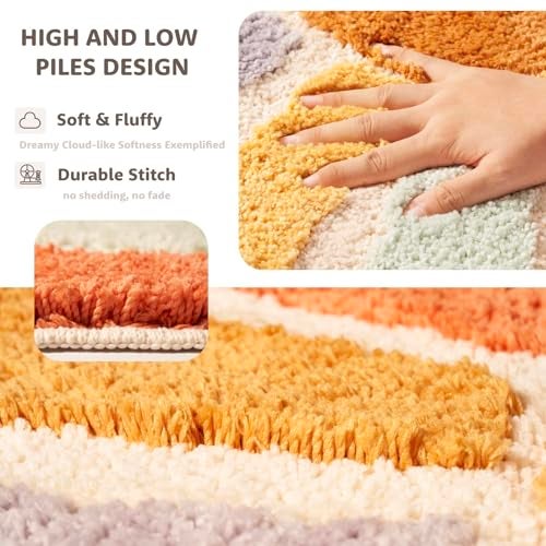 DyeFury Sunrise Boho Bathroom Rugs,Half Circle Bath Mat Cute,Sun Bath Mats,Retro Bohemian Home Bathroom Decor,Small Colorful Fun Semi Round Shower Rug Non-Slip,Funny Washable Rug Bedroom 31"x16" - Image 5